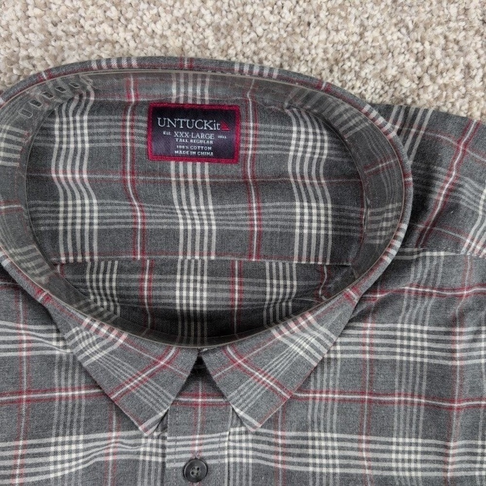 UNTUCKit Hazlitt Mens XXX-Large Tall Regular Fit Gray Plaid Shirt Flannel button - Picture 4 of 6